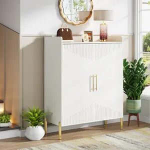 LITTLE TREE Large Shoe Cabinet with Doors, 6-Tier Entryway Shoe Storage Cabinet with Shelves, 30 Pairs Modern Shoes Rack Organizer for Hallway, Closet, Bedroom, Living Room, White & Gold