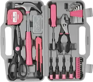 62pcs Tool Set General Household Tool kit, All Purpose Pink Basic DIY Tools Kit with Toolbox Storage Case for Girls Ladies and Women Home Garage Office College Dormitory Use