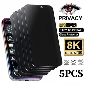 5Pcs Privacy Screen Protector for iPhone 16 15 14 13 17 Air Pro Max Plus 16E Full Coverage Anti Spy 9H Hardness Tempered Glass Film No Bubbles Case Friendly