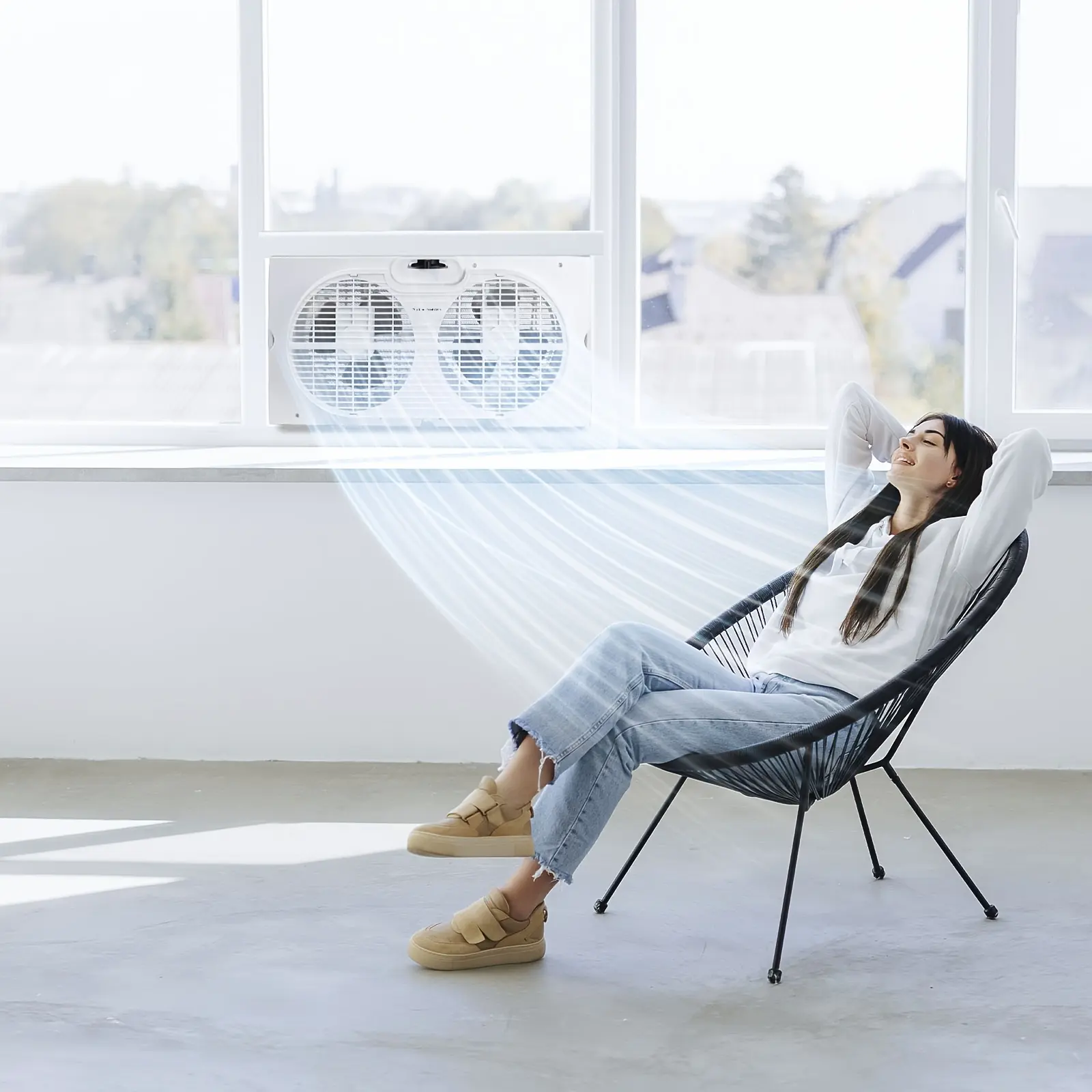 9" Twin Window Fan Manual Control Or Remote Control, 2-Speed/3-Speed Expandable Dual Window Fan for Indoor Use