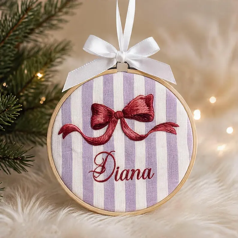 Personalized Embroidered Hoop, Custom Name Nursery Decor, Red Bow Ornament