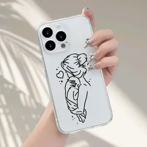 A warm line mother-daughter pattern TPU transparent fine hole comprehensive anti-drop mobile phone soft case, suitable for iPhone11 12 13 14 15 16 17 XS XR X 7 8 12 13 Plus Pro Max SE series, simple design, high value and fashion, fashion