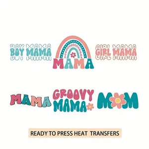 6 Piece Flower and MAMA Heat Transfer Vinyl Stickers DTF Direct Transfer Iron on Decals for T Shirts Bags and Fabric Washable Durable Apparel Accessories