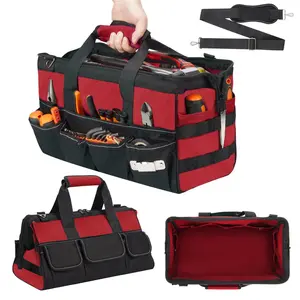 15.5 Inch Tool Roll Up Bag, Heavy Duty Oxford Fabric Portable Tool Storage Organizer with Multiple Pockets, Wrench Roll for Mechanic, Gift for Men Dad Husband, Red