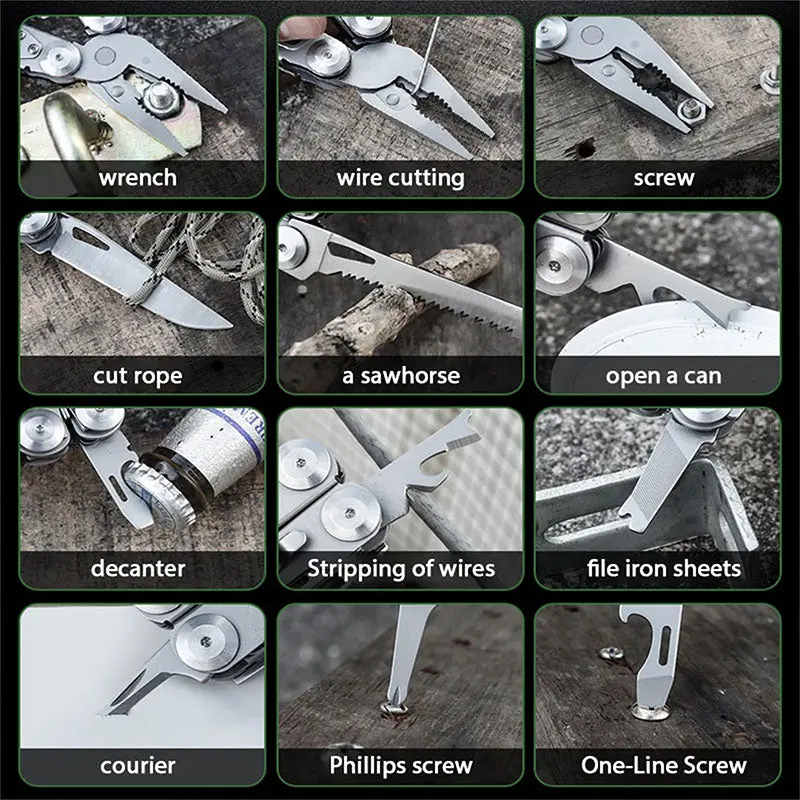 12-in-1 Folding Multi Tool Set, Durable Hand Tools with Pliers, 244g ±5g Pocket-Fit Outdoor Survival Gear, for Camping, Ideal Gift for Men, Folding Tool, Lightweight Tools
