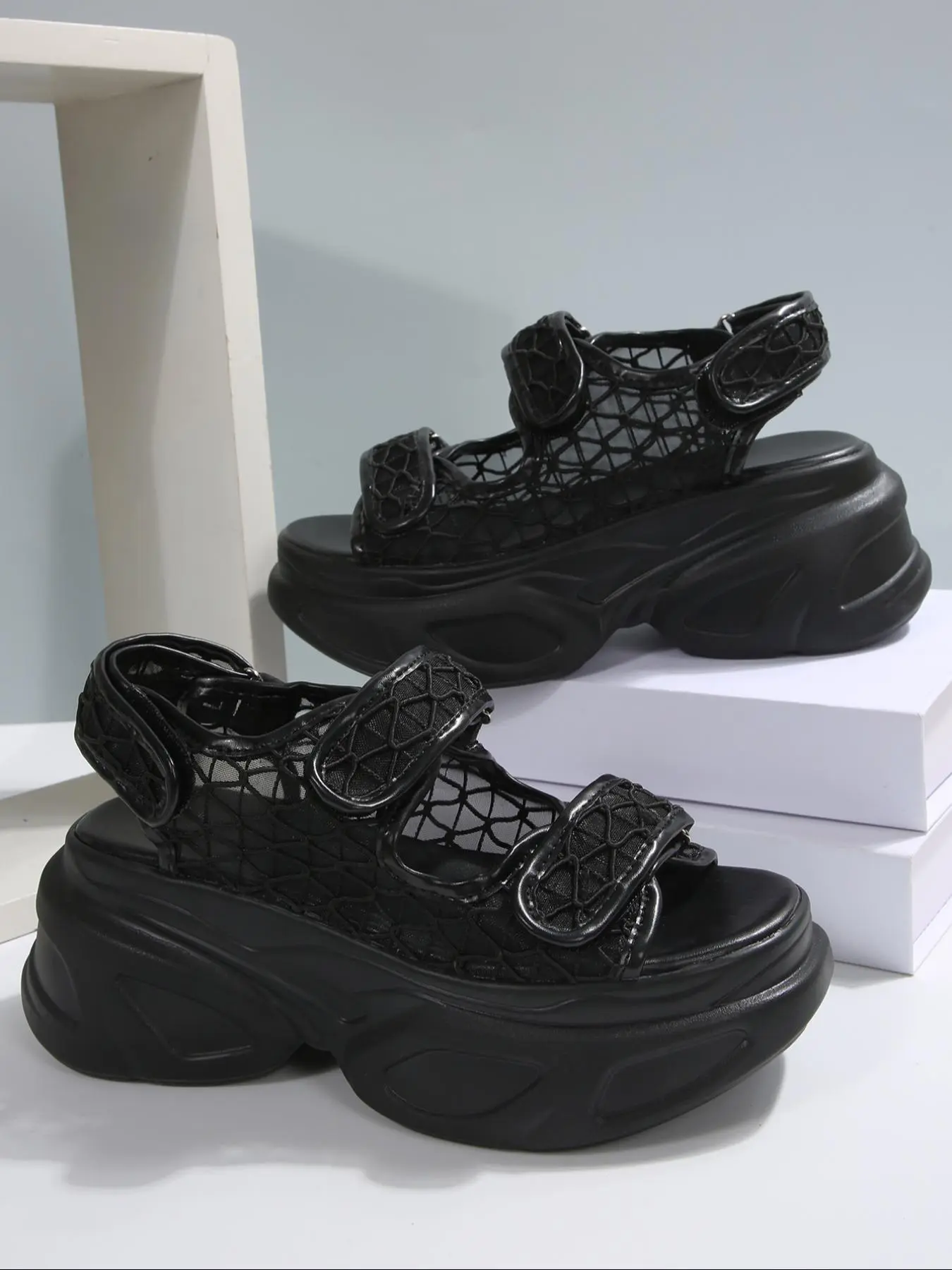 Women's Fashionable Platform Sandals, Casual Comfortable Mesh Thick-soled Sponge Sandals, Trendy Design Going Out Sandals for Women & Girls, Walking Shoes