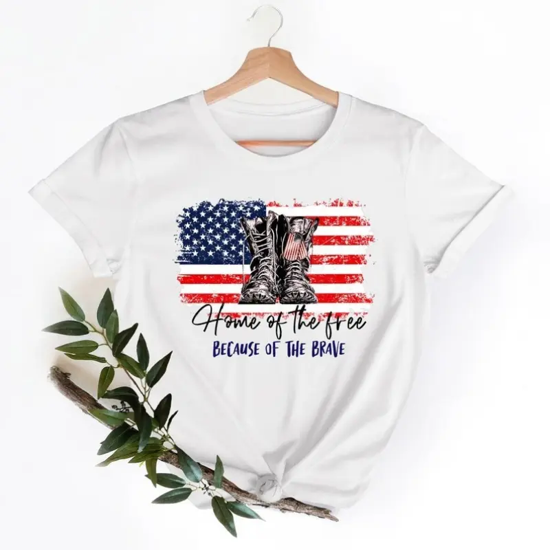 Home of The Free Because of The Brave Shirt, Retro American Flag Shirt, Independence Day Shirt For Gift, Proud American Shirt, 4th of July T