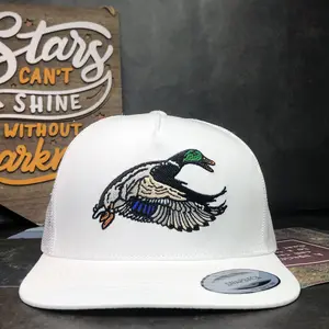 Vintage Mallard Duck Embroidered Trucker Hat - White Mesh Back Snapback Cap