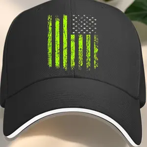 Neon Green Distressed American Flag Baseball cap with sandwich-style brim