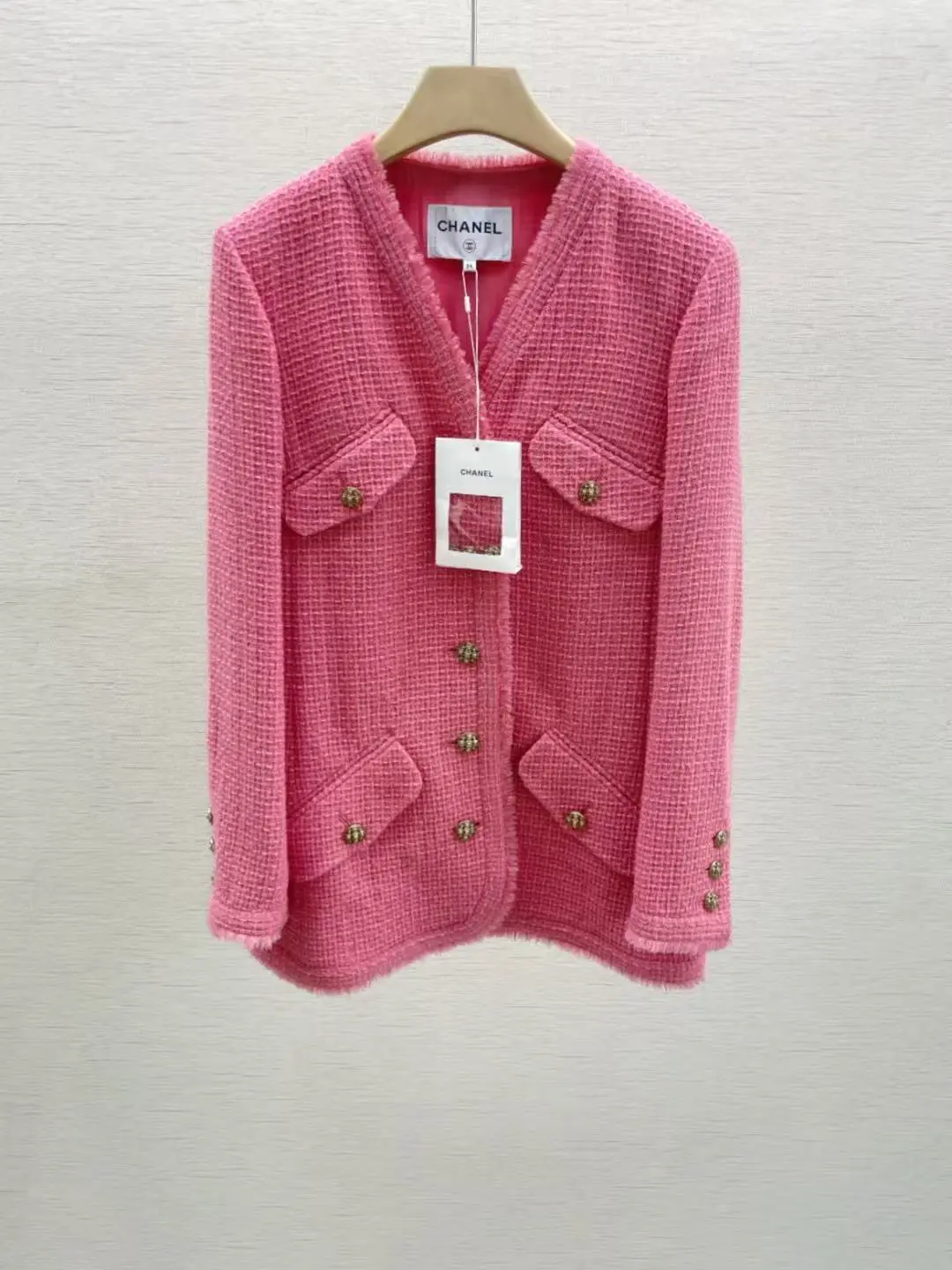 Pre-owned Chanel Métiers d'Art Show Piece Blush Pink Tweed Jacket Fringe Edge Multi Pockets Size 34 Complete Gift Package, 102061