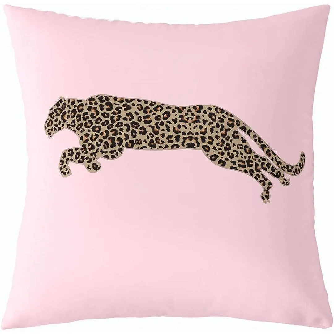 African Cheetah Throw Pillow Cover,Leopard Print Safari Animal Skin Cushion Cover,Farmhouse Style Pillowcase Car RV,Pink Women Pillow Cover,Single Pack