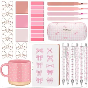 26 count Cute  Stationery Set School Supplies  Bow Journaling Kit  Notebook Bow Pens Coffee Mug Highlighters Pencil Case  Party Favors for Women Office Women Nurse Teacher