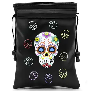 Funny Skull Pattern Golf Valuables Pouch, PU Leather Golf Tee Pouch with Drawstring Closure, Portable Ball Pouch, Golf Accessories for Men Women, Golf Pack