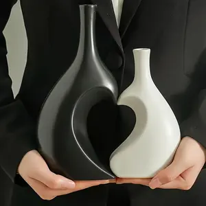 2pcs Modern Nordic Minimalist Black & White Plastic Vase with Cylindrical Shape - Round Vertical Vases Suitable for Home Office Desk Decor, Christmas, Wedding, Prom - Flower Holders for / Artificial Flowers