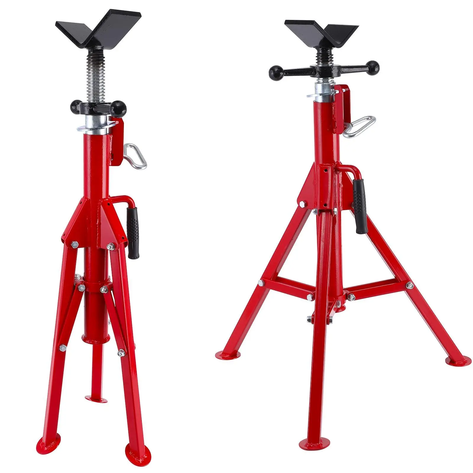 V-Head Pipe Stand, 2500 lbs Capacity Heavy Duty Pipe Stand, Adjustable Height from 28'' to 52'' with Foldable frame for Garage and Factory - Red