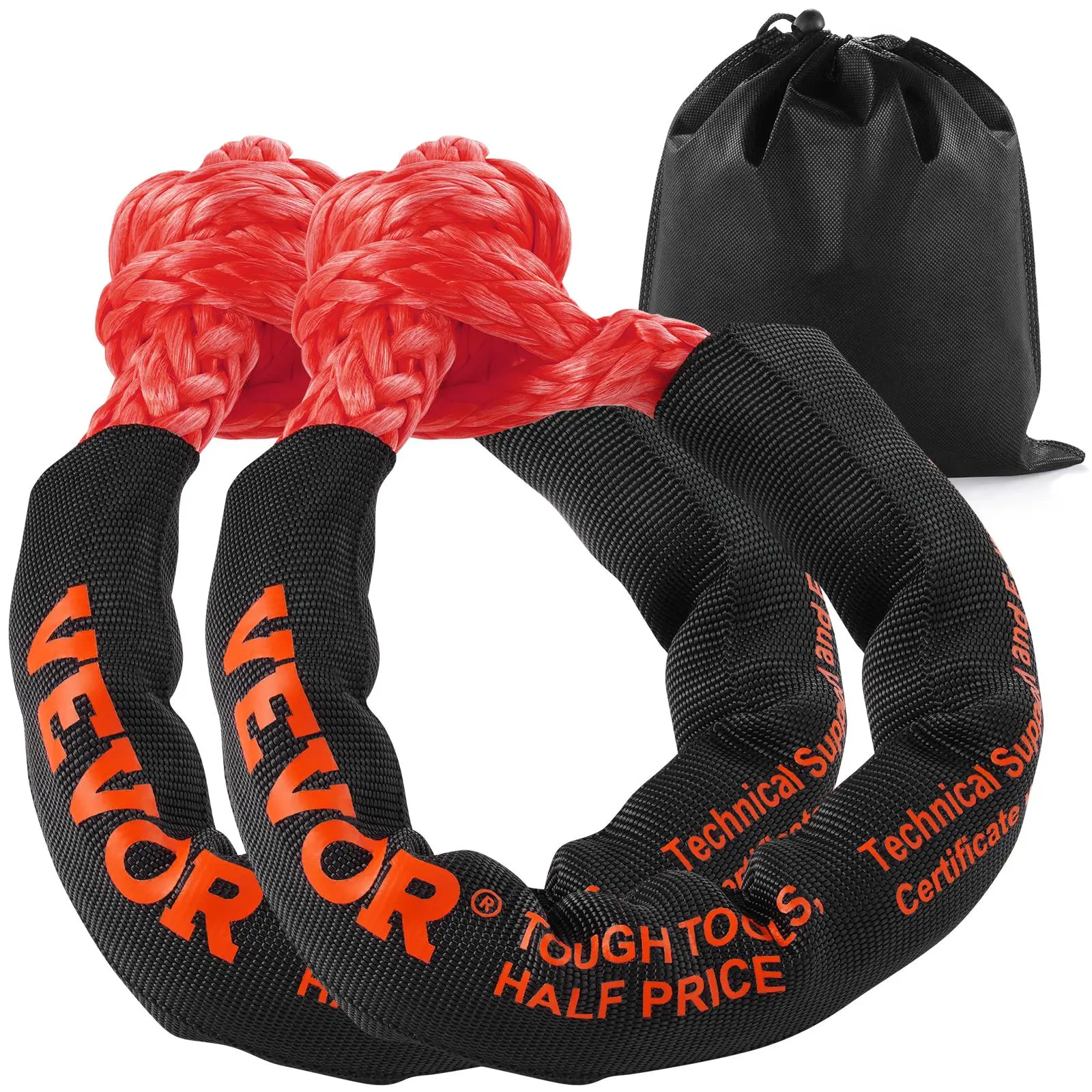 【summerfinds】VEVOR Synthetic Soft Shackle, Summervibes,Summervibes, 1/2" x 22" (2 Pack) 44092 lbs (20 Ton) Breaking Strength Recovery Tow Shackles with Extra 2 Sleeves & Storage Bag for UTV, ATV, Trucks, Jeep, Off-Road Vehicles, Red
