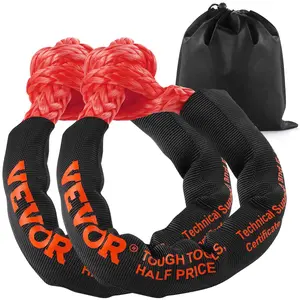 VEVOR Synthetic Soft Shackle, Summervibes,Summervibes, 1/2" x 22" (2 Pack) 44092 lbs (20 Ton) Breaking Strength Recovery Tow Shackles with Extra 2 Sleeves & Storage Bag for UTV, ATV, Trucks, Jeep, Off-Road Vehicles, Red