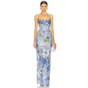 Bronx and Banco Dahlia Maxi Dress in Baby Blue Multi