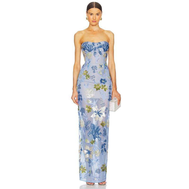 Bronx and Banco Dahlia Maxi Dress in Baby Blue Multi