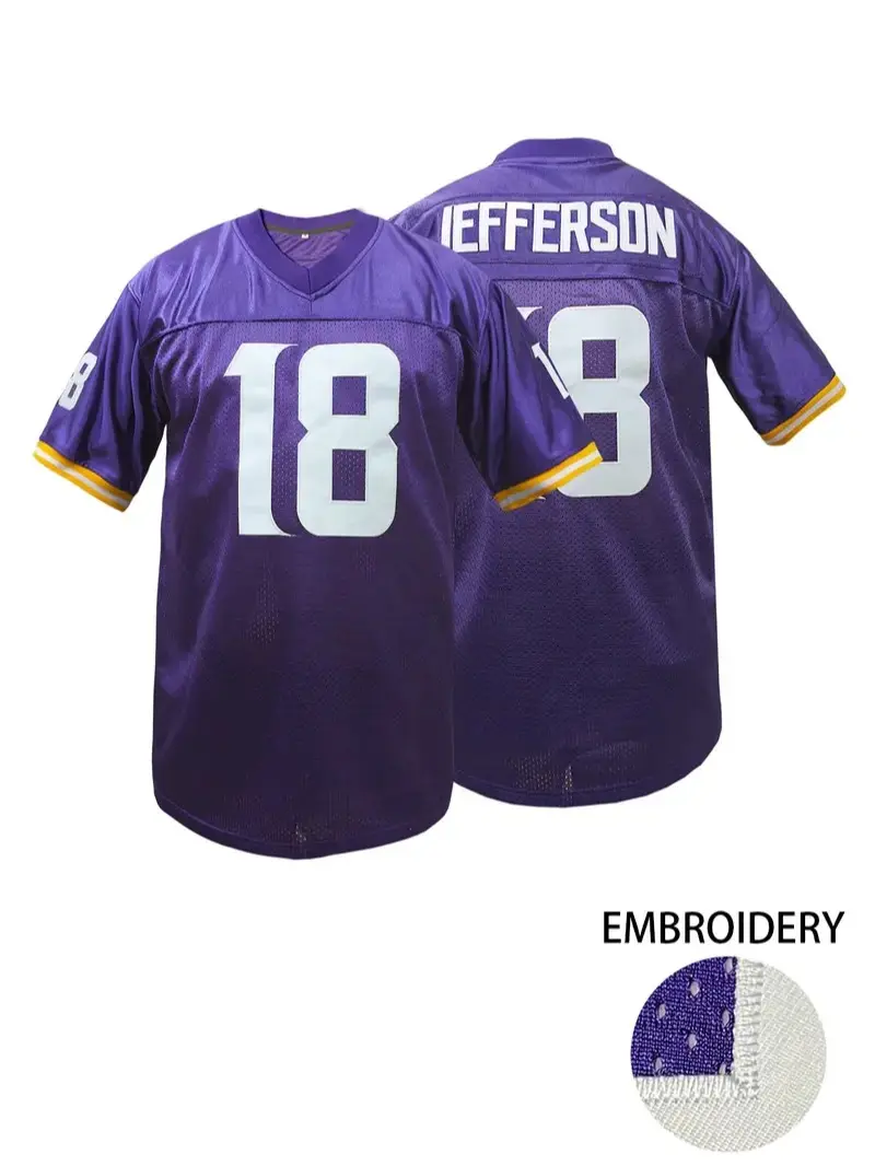 Boyfriend Style Men's Embroidery Sportswear American Football Jersey Minnesota #18 Purple Casual Short Sleeve V-Neck T-Shirts Party Sports Top Sports Clothing Apparel Jersey Casual Breathable Jersey