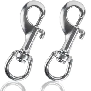 Stainless Steel 316 Swivel Eye Snap Hook, Marine Grade Scuba Diving Bolt Snap, Single-Ended Flag Pole Clips for Flag Ropes, Dog Leashes, Camera Straps, Set of 2, 3-1/8 inch