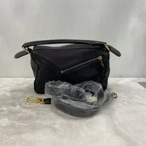 Pre-owned LOEWE Puzzle Small Black Grained Leather Top Handle Crossbody ZZ200 26.05.21
