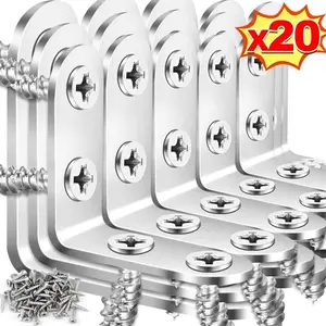 1-20Pcs 90 Degree Angle L Shaped Bracket Stainless Steel Corner Brace Joint Bracket Fastener Heavy Duty Metal Home Improvement