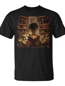 Melanin Afro Educated Reading Book Black History T-Shirt |   Unisex, Crew Neck, Casual Style, Pure 220G, All-season Comfort, Trendy Streetwear Fashion, Funny Christmas Novelty, Top Quality Comfortable Casual Printed T-Shirt