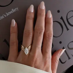 2CT Marquise-Cut Moissanite 3-Piece Stackable Ring Set, Minimalist Hypoallergenic Tarnish-Resistant Marquise Shape Rings, Diamond-Like Daily & Wedding Jewelry for Teenagers, Diamond-Like Rings