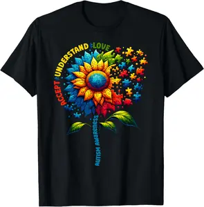 Autism Awareness Sunflower Men Women Autism Sunflower T-Shirt
