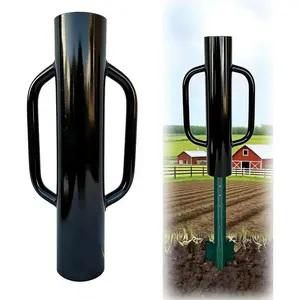 Pack 16 inch Portable Post Driver with Handle, Black Iron T Post Digger Hand Post Rammer for Installing Fences, Fence Post Pounder Good for Small Projects