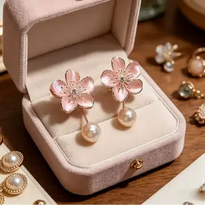 LisiZen French Floral Pearl Earrings Sweet Ear Accessories for Women Cherry Blossom Beaded Earrings Gentle Light Luxury Fresh Style DZEH5821