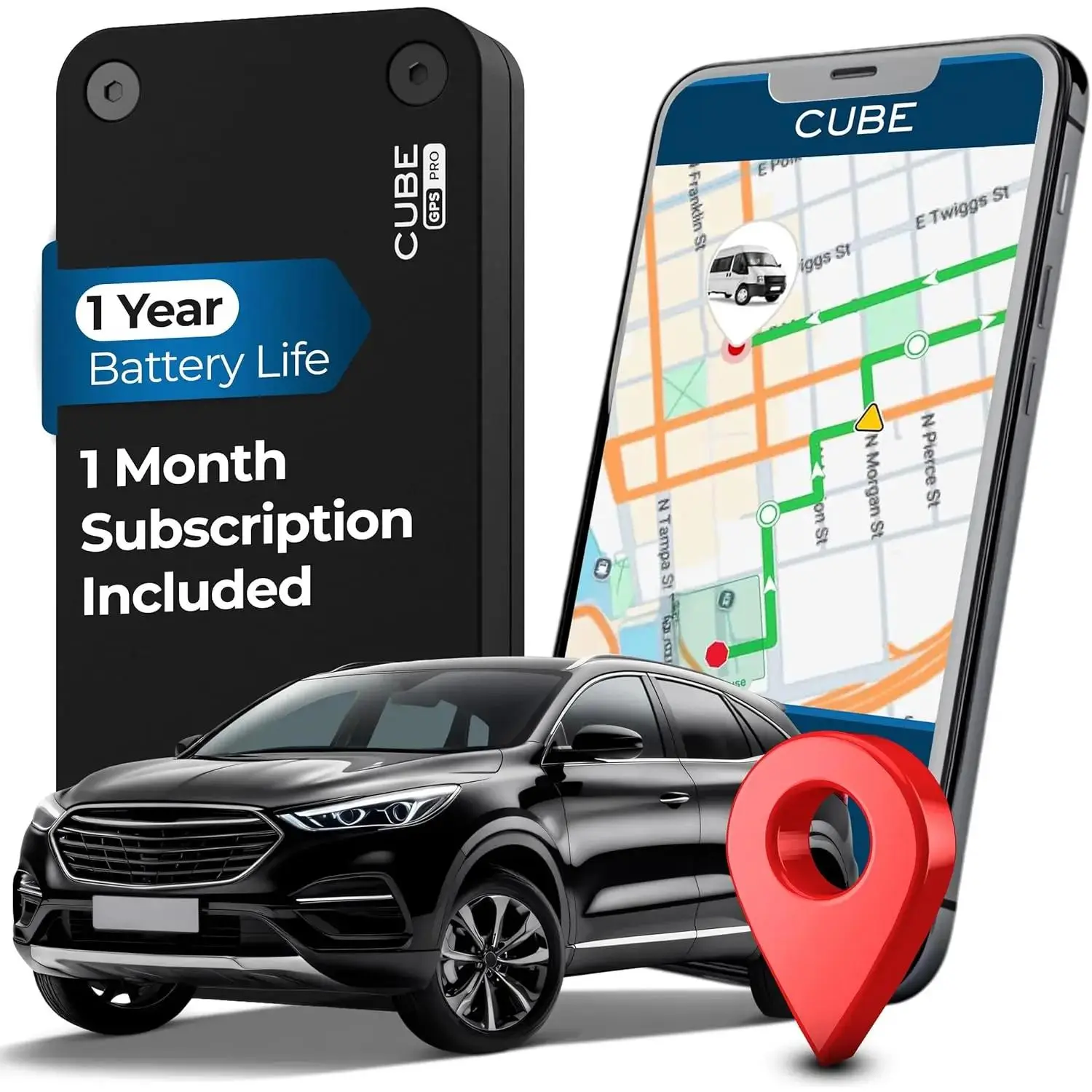 Cube Pro GPS Tracker for Vehicles - Metal Built-in 1-Year Battery, IP67 Waterproof, Real-Time Tracking, USB Port, SIM Compatible, iOS & Android Support, Hidden Magnetic Device for Vehicle Theft Prevention, Fleets, Trailers