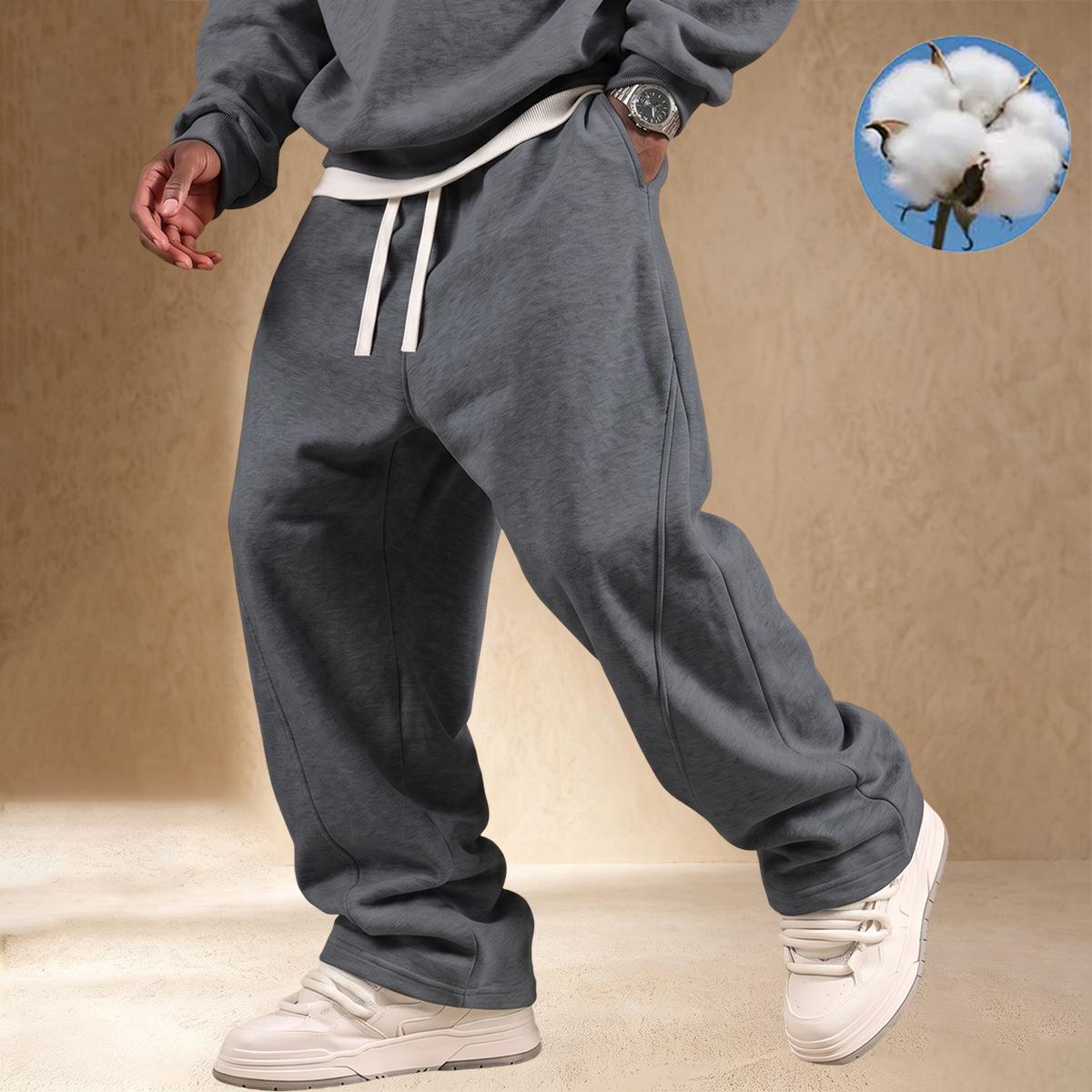 【JOGWAVE】Men's Solid Colors Clothes, Loose Straight-Leg Pants with Simple Cut, Standard Size, Spring-Autumn Knit Soft Stretchy Fabric, Drawstring Waist, Side Pockets, Outdoor Casual Fitness Sportswear