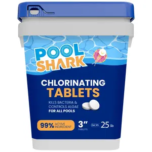 Pool Shark 3-Inch Chlorane Tablets – Slow-Dissolving 90% Active Chlorane Tabs – 25 lb Bucket Pool Chemacals for Swimming Pools, Saltwater, Spas & Hot Tubs