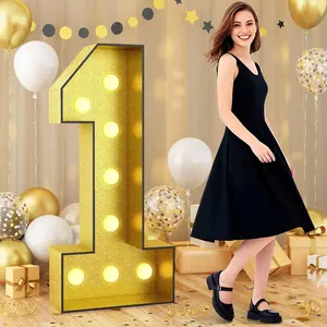 Light Up Number 1, Marquee Light Up Numbers Gold 4FT, Large Led Numbers Lights for First 1st 21st Birthday, 4 Feet Tall DIY Frame Pre-Cut Foam Board Kit for Night Light Anniversary Decorations