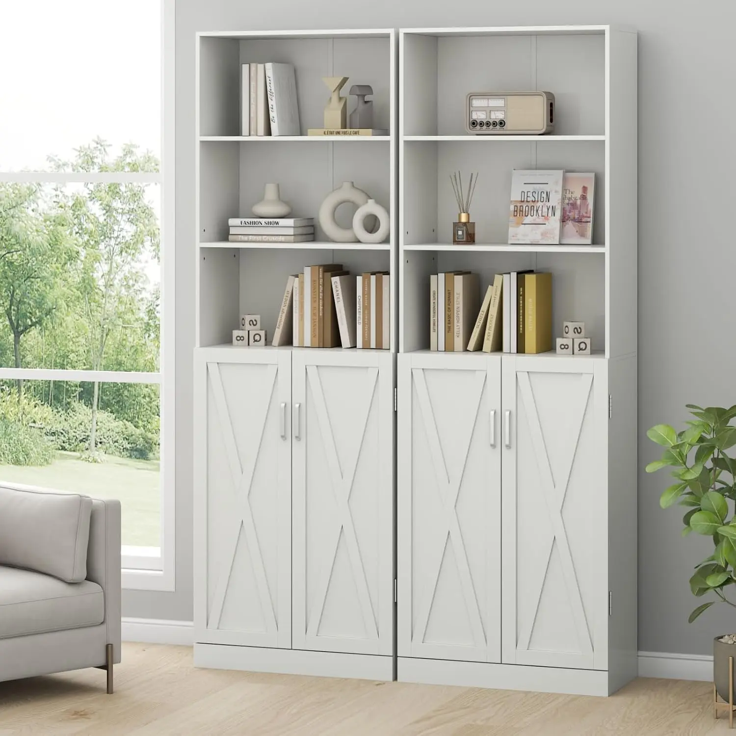 Gyfimoie 70“ Boolshelf with Door, 6 Tier Farmhouse Book Shelf with Adjustable Shelves,Tall Display Etagere Bookcase,Floor Standing Unit Book Case Furniture for Home Office,Living Room