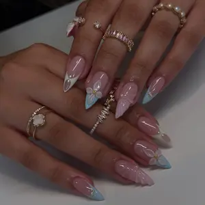 (MTO) BubbleNailArt Pastel Mermaid Blossom 3D Hand-Sculpted Flower Pink Seashell Texture Pearl Handcrafted Wearable Nail Art Fashion Hand Accessories