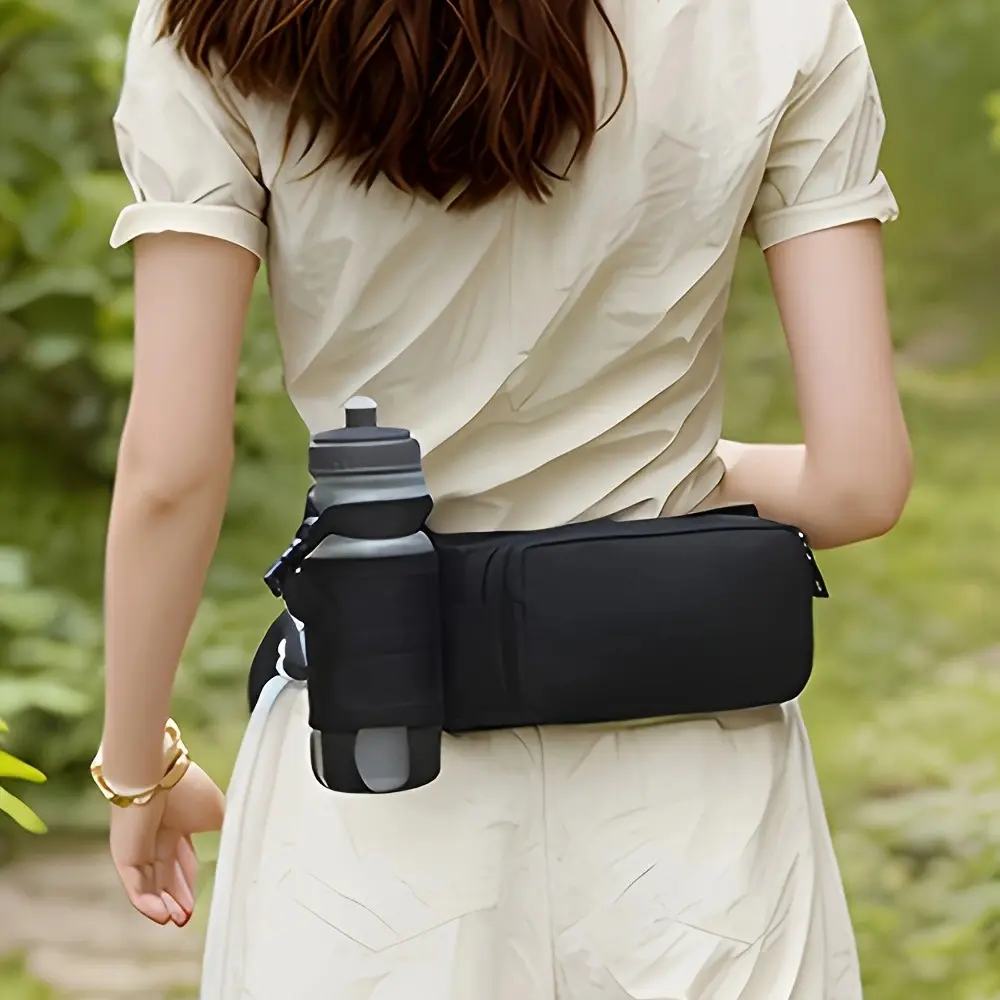 Unisex Water-Resistant Sport Waist Pack with Bottle Holder, Buckle, Large Capacity Adjustable Waist Strap - Activewear Accessory for Runners, Hikers