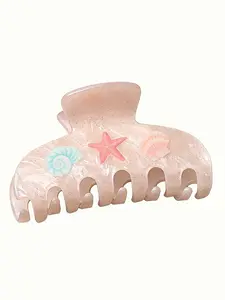 1pc Women's Oversized Hair Claw Clip, Colored Seashell, Starfish & Sea Life Design, Summer Beach Style Hair Claw