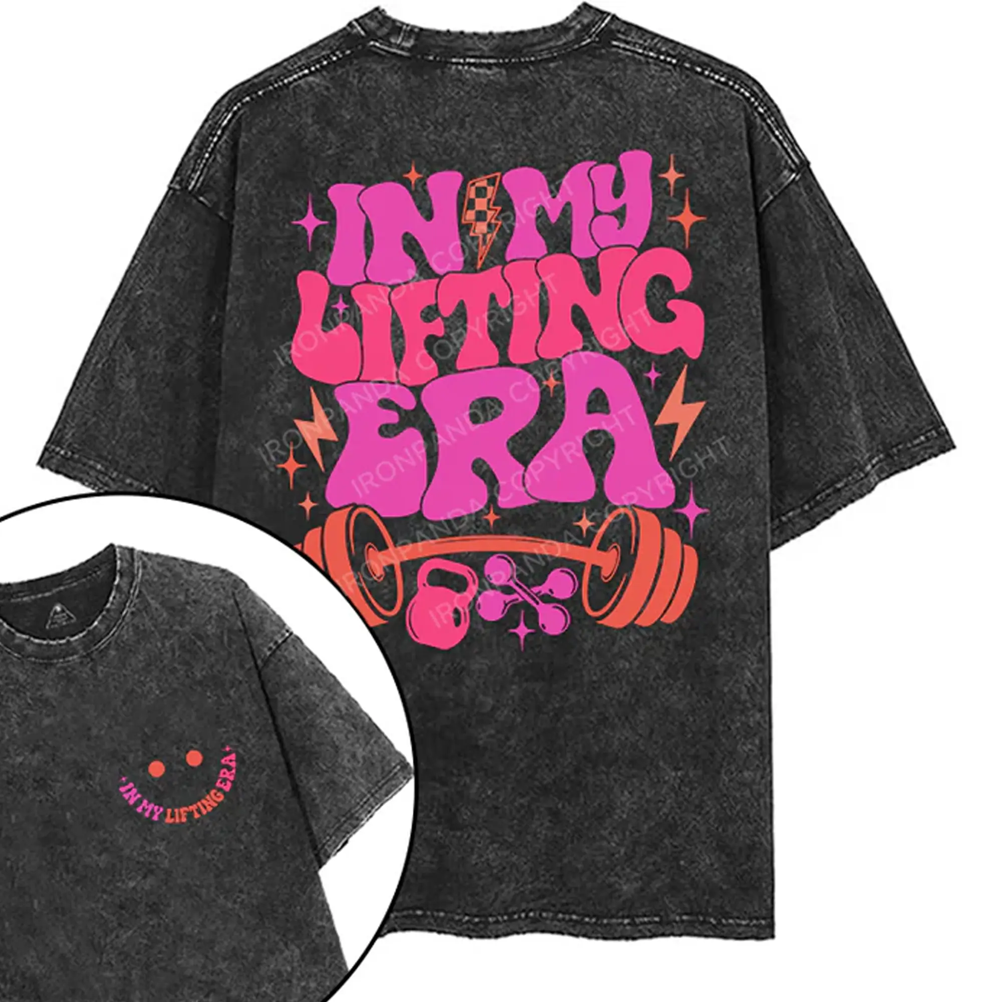 In My Lifting Era Printed Gym Shirt, Washed T-Shirt, Oversized 5XL Graphic Gym Shirt, Vintage Washed Tee Cotton, Menswear Fit Top Womenswear Sporty Crew Neck Running Training Tops