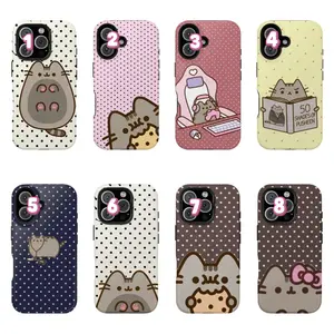 Pusheen The Cat Phone Case, Polka Dot Shockproof Case Cover Compatible With iPhone 16 15 14 13 12 11 Pro Max Galaxy S25 S24 S23 S22 Ultra, Gift For Christmas