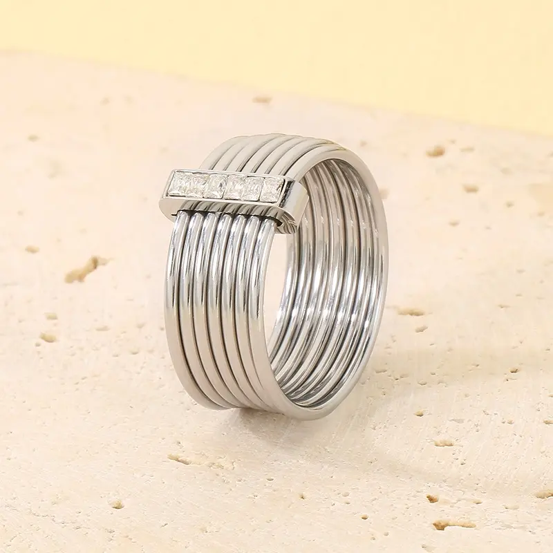 Women's 7-Band Stackable 925 Sterling Silver Ring Set with Cubic Zirconia, 12mm Width, 4g Weight, Adjustable Exquisite Trendy Elegant Ring, 1-Size Fits Most for Daily Wear, Rings For Women