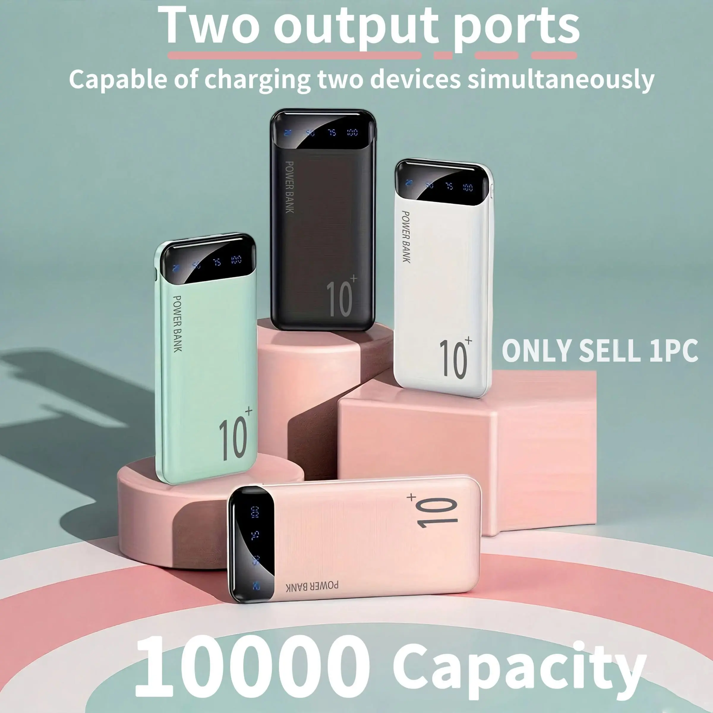 Compact Durable 10000mAh Travel Battery Pack Mobile Power Bank, 5V/2.1A Dual USB Output, Type-C & Micro Dual Input, Universal for Travel Commute Camping, Christmas New Year Gift, iOS Android Compatible