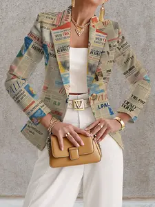 Women's Autumn Outdoor Print Jacket, Trendy Blazer, Casual Fitted Regular Length, Spring & Fall Fashion, Single Piece Outerwear