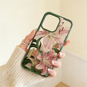 Enchanted Lilies Pattern Magnetic Phone Case Supports Wireless Charging for iPhone 17 15 16 14 Pro Max 13 12 11 XR XS Plus Air Shockproof Non Slip Protection Silicone Transparent Acrylic Cover Cellphone Protective