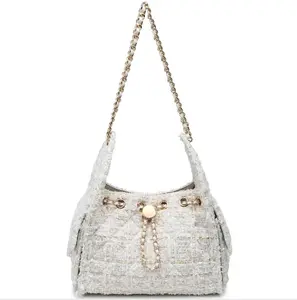 Tweed Drawstring Shoulder Bag