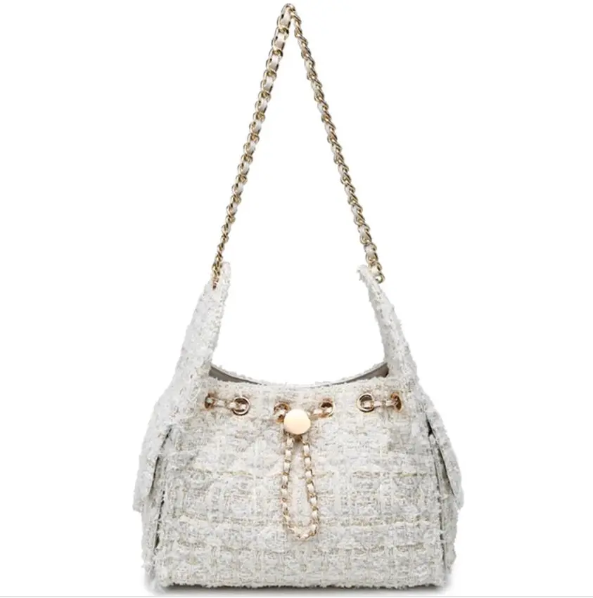 Tweed Drawstring Shoulder Bag