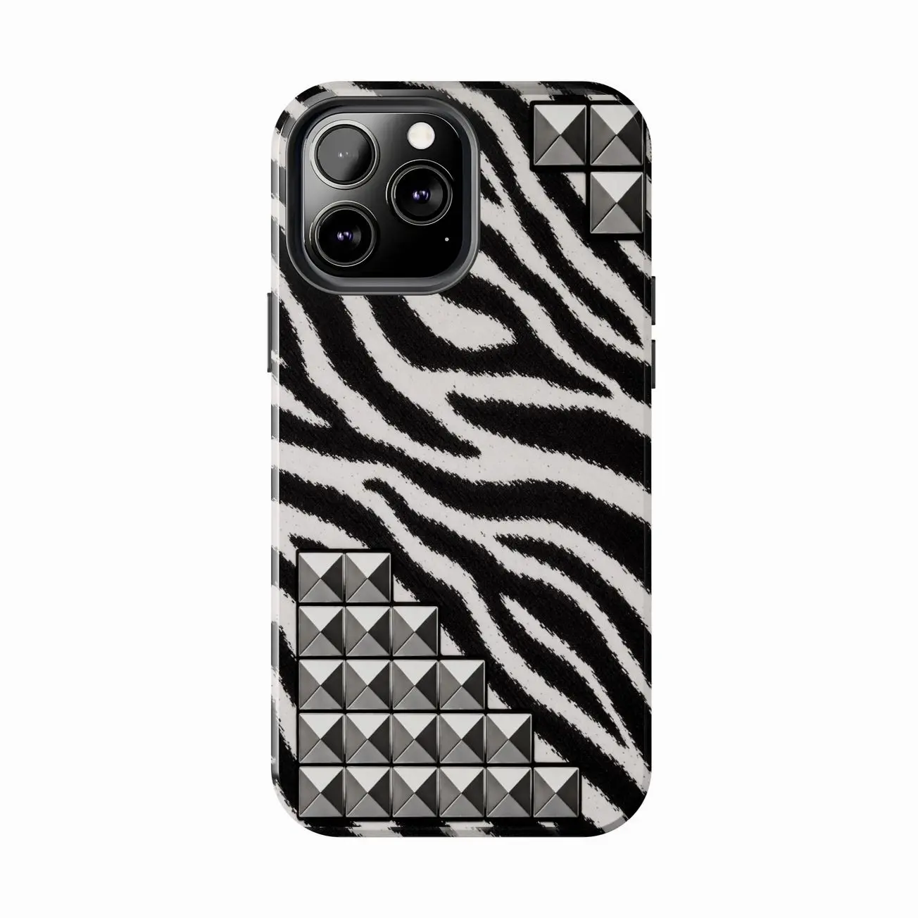studded zebra print phone case Compatible with iPhone 7, 8, X, 11, 12, 13, 14, 15, 16 17 & Samsung Galaxy S21, S22, S23 & S24 S25 series I