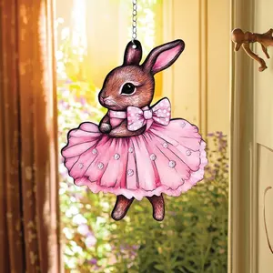 Ballet Bunny Acrylic Window Hanging, Easter Bunny Suncatcher Ornament, Christian Home Decor, Gift for Her